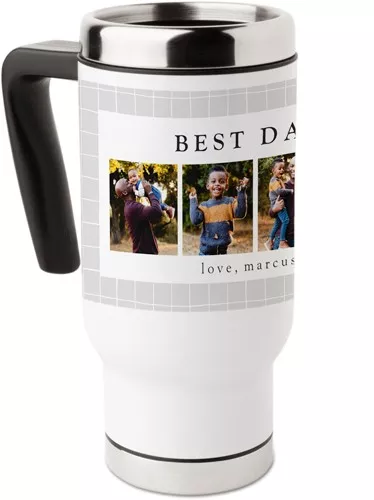 Best Ever Grid Plaid Travel Mug with Handle