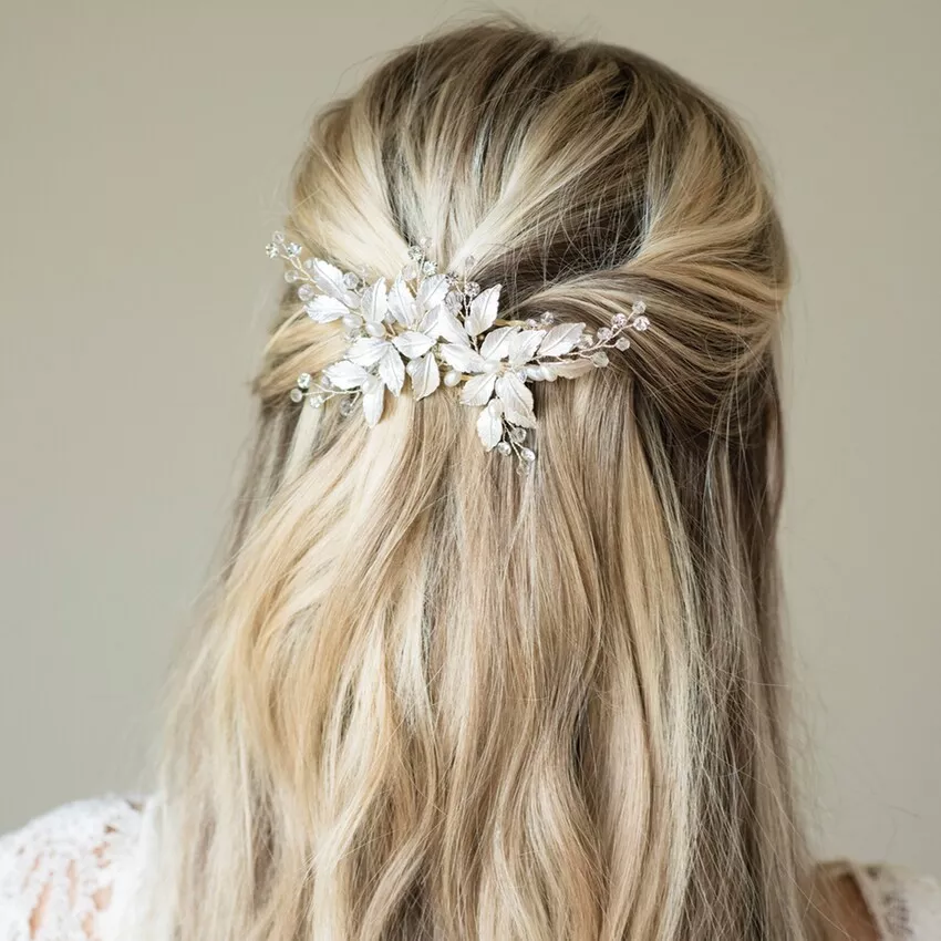 Ivory and Co Fairydust Silver Enamelled Leaves Wedding Hair Clip | FAIRYDUSTSIL-IVC