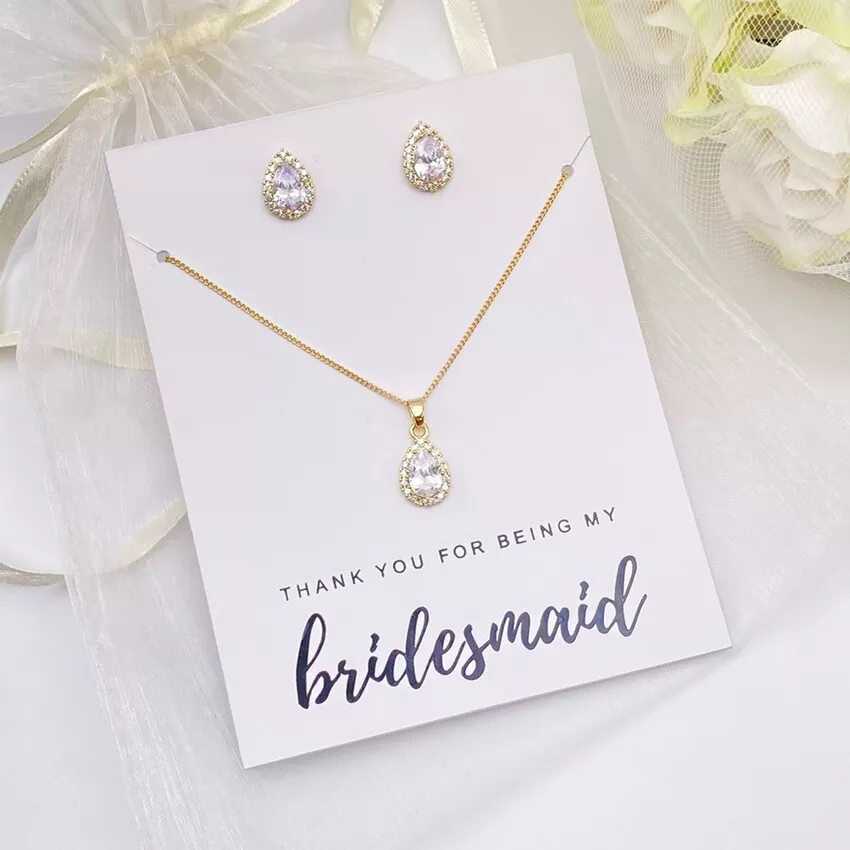 'Thank You For Being My Bridesmaid' Gold Crystal Stud Jewellery Set | LFXTYSTUD02
