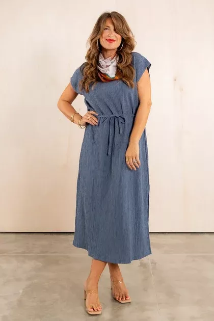 Tribal Slate Blue Cap Sleeve Midi Dress