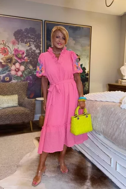 Zoe Coral Short Sleeve Midi Dress *Final Sale*